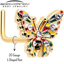Load image into Gallery viewer, 20G 7mm Clear Gem Gold Tone Color Block Butterfly L Shape Nose Ring