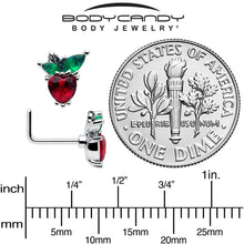 Load image into Gallery viewer, 20G 7mm Red Green Gem Strawberry Heart L Shape Nose Ring