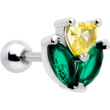 Load image into Gallery viewer, 16G 1/4 Yellow Green CZ Gem Love Flower Cartilage Tragus Earring