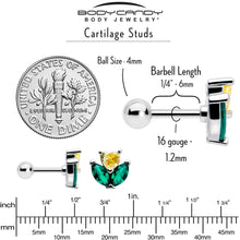 Load image into Gallery viewer, 16G 1/4 Yellow Green CZ Gem Love Flower Cartilage Tragus Earring