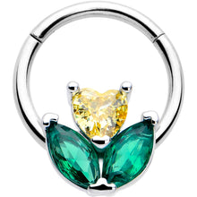 Load image into Gallery viewer, 16G 5/16 Yellow Green CZ Gem Love Flower Hinged Segment Ring