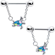 Load image into Gallery viewer, 14G 9/16 Glitter Turtle Chain Dangle Nipple Ring Set
