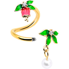 Load image into Gallery viewer, Clear CZ Gem Gold Tone Bell Flower Spiral Twister Belly Ring