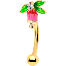 Load image into Gallery viewer, 16G 5/16 Clear CZ Gem Gold Tone Bell Flower Curved Eyebrow Ring