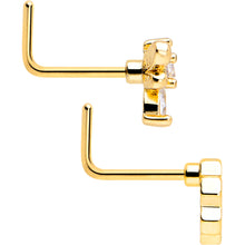 Load image into Gallery viewer, 20G 7mm Clear CZ Gem Gold Tone Bee Hive Luv L Shape Nose Ring Set of 2