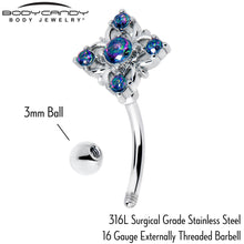 Load image into Gallery viewer, 16G 5/16 Vitrail CZ Gem Beauty Cross Curved Eyebrow Ring