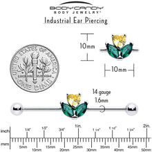 Load image into Gallery viewer, 14G Yellow Green CZ Gem Love Flower Industrial Barbell 38mm