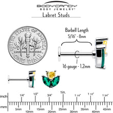 Load image into Gallery viewer, 16G 5/16 Yellow Green CZ Gem Love Flower Labret Monroe Tragus