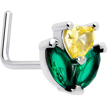 Load image into Gallery viewer, 20G 7mm Yellow Green CZ Gem Love Flower L Shape Nose Ring