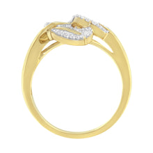 Load image into Gallery viewer, 10k Yellow and White Gold 1/2 Cttw Baguette and Round Diamond Bypass Triple Leaf Ring (I-J Color, I1-I2 Clarity) - Size 7