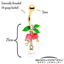Load image into Gallery viewer, Clear CZ Gem Gold Tone Bell Flower Dangle Belly Ring