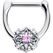 Load image into Gallery viewer, 16G 5/16 Pink Clear CZ Gem Flower Circle Cartilage Clicker