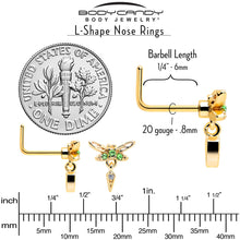 Load image into Gallery viewer, 20G 7mm Green Gem Gold Tone Swank Dragonfly L Shape Nose Ring