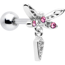 Load image into Gallery viewer, 16G 1/4 Pink Gem Swank Dragonfly Dangle Cartilage Earring