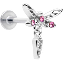 Load image into Gallery viewer, 16G 5/16 Pink Gem Swank Dragonfly Dangle Labret Monroe Tragus