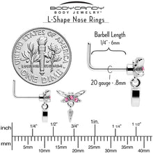 Load image into Gallery viewer, 20G 7mm Pink Gem Swank Dragonfly Dangle L Shape Nose Ring