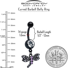 Load image into Gallery viewer, Purple CZ Gem Black Night Dragonfly Dangle Belly Ring