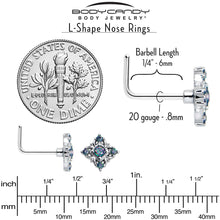 Load image into Gallery viewer, 20G 7mm Vitrail CZ Gem Beauty Cross L Shape Nose Ring