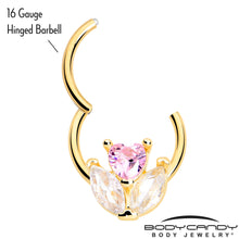 Load image into Gallery viewer, 16G 3/8 Pink CZ Gem Gold Tone Love Flower Hinged Segment Ring