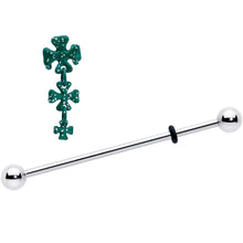 Load image into Gallery viewer, 14G Polka Dot Shamrock St Patricks Dangle Industrial Barbell 38mm