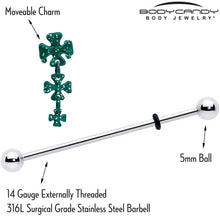 Load image into Gallery viewer, 14G Polka Dot Shamrock St Patricks Dangle Industrial Barbell 38mm