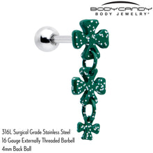 Load image into Gallery viewer, 16G 5/16 Polka Dot Shamrock Dangle Cartilage Tragus Earring