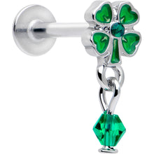Load image into Gallery viewer, 16G 5/16 Green Gem Shamrock Glam St Patricks Dangle Labret Tragus