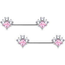 Load image into Gallery viewer, 14G 9/16 Pink Clear CZ Gem Rhombus Riot Barbell Nipple Ring Set