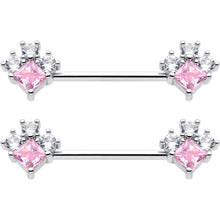 Load image into Gallery viewer, 14G 9/16 Pink Clear CZ Gem Rhombus Riot Barbell Nipple Ring Set