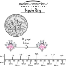 Load image into Gallery viewer, 14G 9/16 Pink Clear CZ Gem Rhombus Riot Barbell Nipple Ring Set