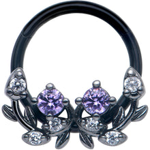 Load image into Gallery viewer, 16G 3/8 Purple Gem Black Twining Vine Hinged Segment Ring