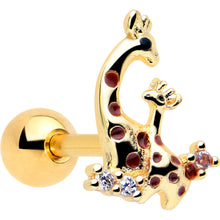 Load image into Gallery viewer, 16G 1/4 Clear CZ Gem Gold Tone Mom Baby Giraffes Cartilage Earring