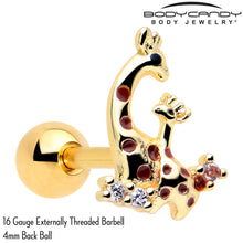 Load image into Gallery viewer, 16G 1/4 Clear CZ Gem Gold Tone Mom Baby Giraffes Cartilage Earring