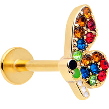 Load image into Gallery viewer, 16G 5/16 Red Blue Gem Gold Tone Butterfly Labret Monroe Tragus