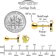 Load image into Gallery viewer, 16G 1/4 Clear Gem Gold Tone Happy Hour Cartilage Earrings Set of 3