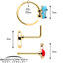 Load image into Gallery viewer, 20G Gold Tone Cherry Flower L Shape Nose Hoop Nose Bone Set of 3