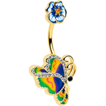 Load image into Gallery viewer, Clear Yellow Gem Gold Tone Butterfly Colors Double Mount Belly Ring