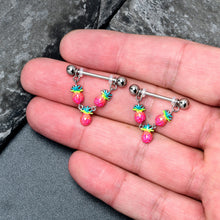 Load image into Gallery viewer, 14G 9/16 Hot Tropical Pineapple Dangle Barbell Nipple Ring Set