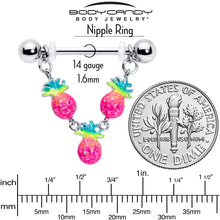 Load image into Gallery viewer, 14G 9/16 Hot Tropical Pineapple Dangle Barbell Nipple Ring Set