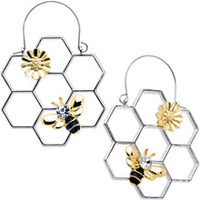 Load image into Gallery viewer, Clear Gem Bee Honeycomb Flower Tunnel Plug Earrings