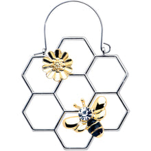 Load image into Gallery viewer, Clear Gem Bee Honeycomb Flower Tunnel Plug Earrings