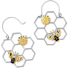 Load image into Gallery viewer, Clear Gem Bee Honeycomb Flower Tunnel Plug Earrings