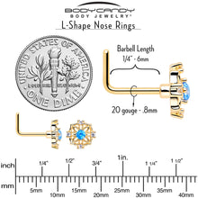 Load image into Gallery viewer, 20G 7mm Blue CZ Gem Gold Tone Flower Ring L Shape Nose Ring