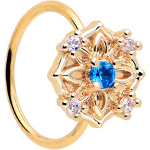 Load image into Gallery viewer, 20G 5/16 Blue CZ Gem Gold Tone Flower Ring Nose Hoop