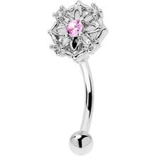 Load image into Gallery viewer, 16G 5/16 Pink CZ Gem Flower Circle Curved Eyebrow Ring