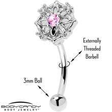 Load image into Gallery viewer, 16G 5/16 Pink CZ Gem Flower Circle Curved Eyebrow Ring