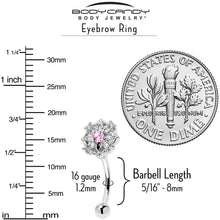 Load image into Gallery viewer, 16G 5/16 Pink CZ Gem Flower Circle Curved Eyebrow Ring