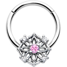 Load image into Gallery viewer, 16G 3/8 Pink CZ Gem Flower Circle Hinged Segment Ring