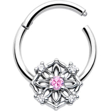 Load image into Gallery viewer, 16G 3/8 Pink CZ Gem Flower Circle Hinged Segment Ring