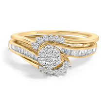 Load image into Gallery viewer, 14K Yellow Gold Plated Sterling Silver 1/2 Cttw Diamond Cluster Spiral Bridal Set
